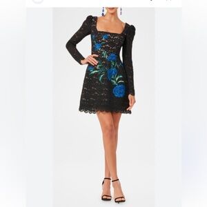 HELSI Sam long sleeve embroidered lace mini dress black cocktail party Small NWT